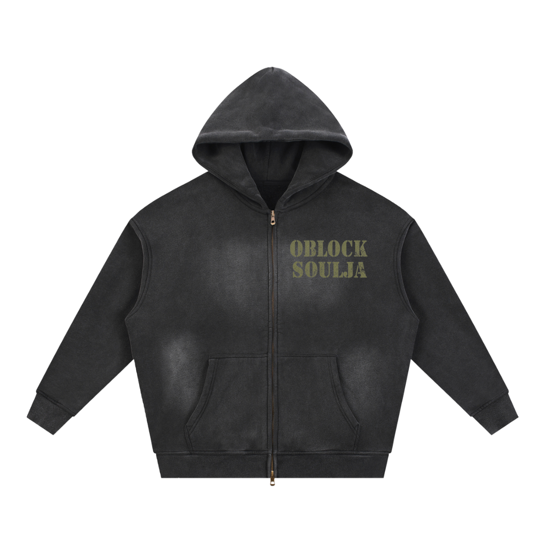 Oblock Soulja Zip-Up Hoodie - Washed Black (Prince Dre)